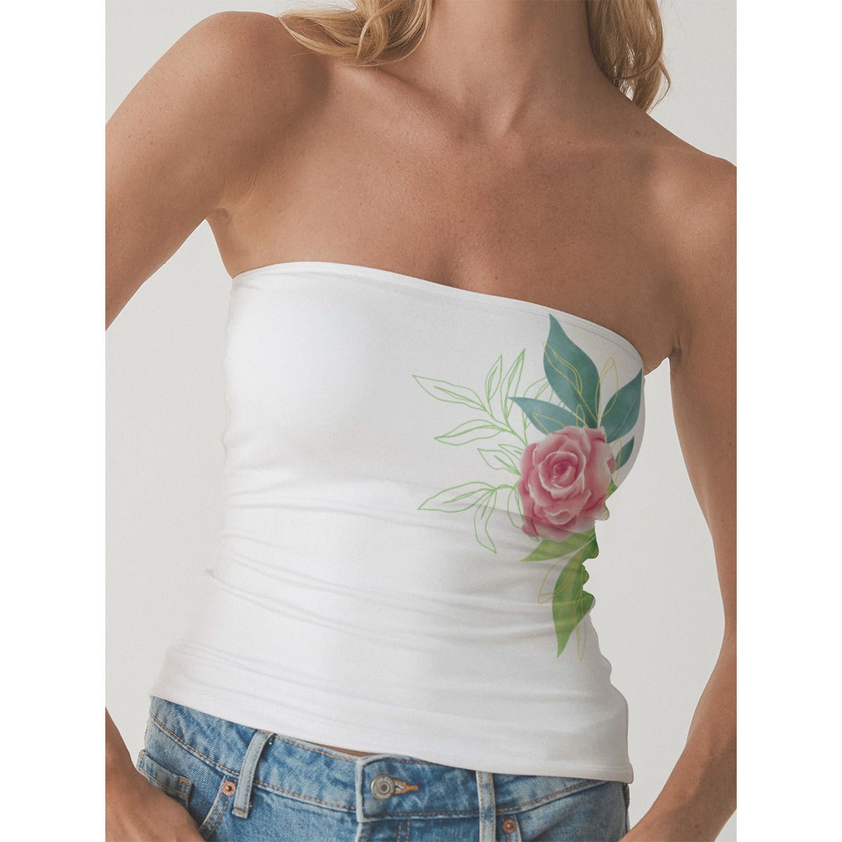 Double-Layer Floral Strapless Top