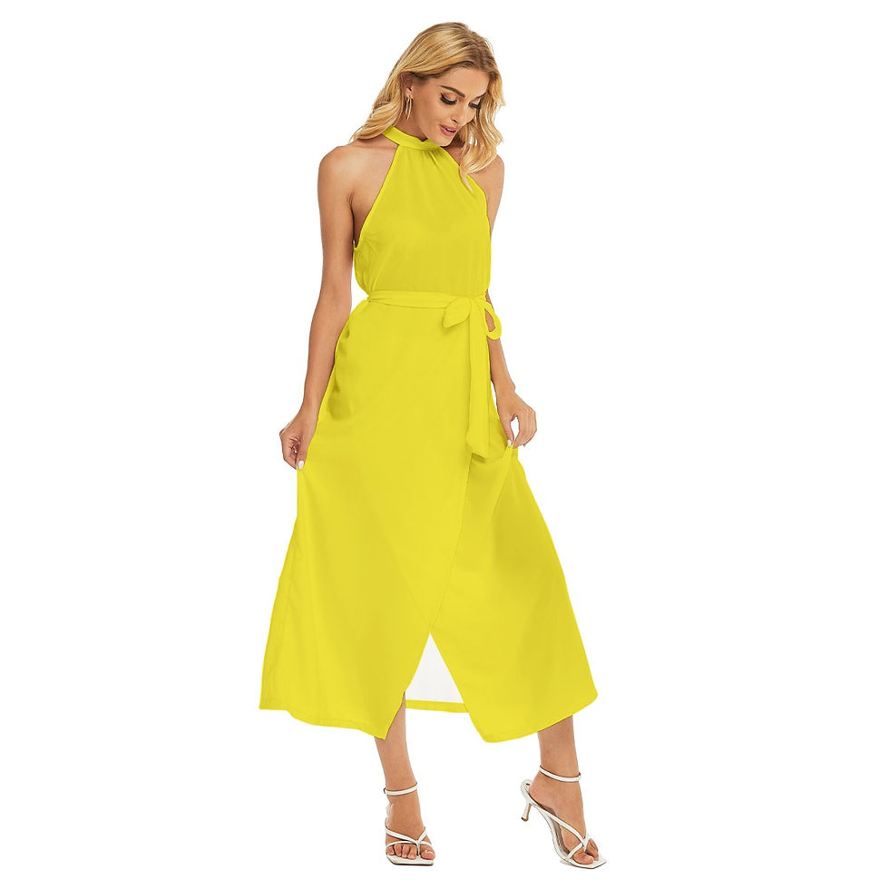 Thumbnail: Wrap Hem Belted Halter Dress