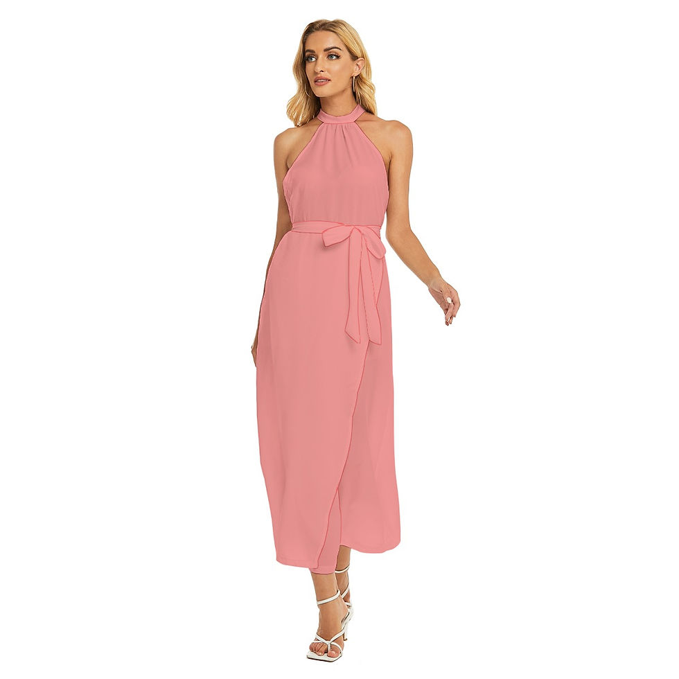 Thumbnail: Wrap Hem Belted Halter Dress