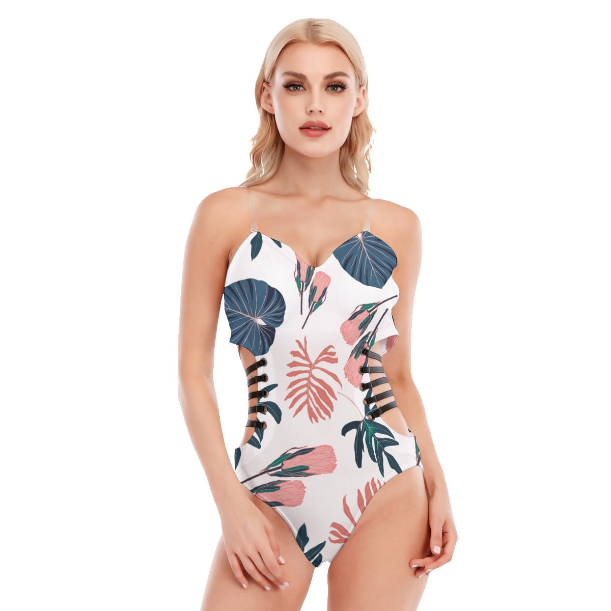 Women's Tube Top Bodysuit With Side Black Straps