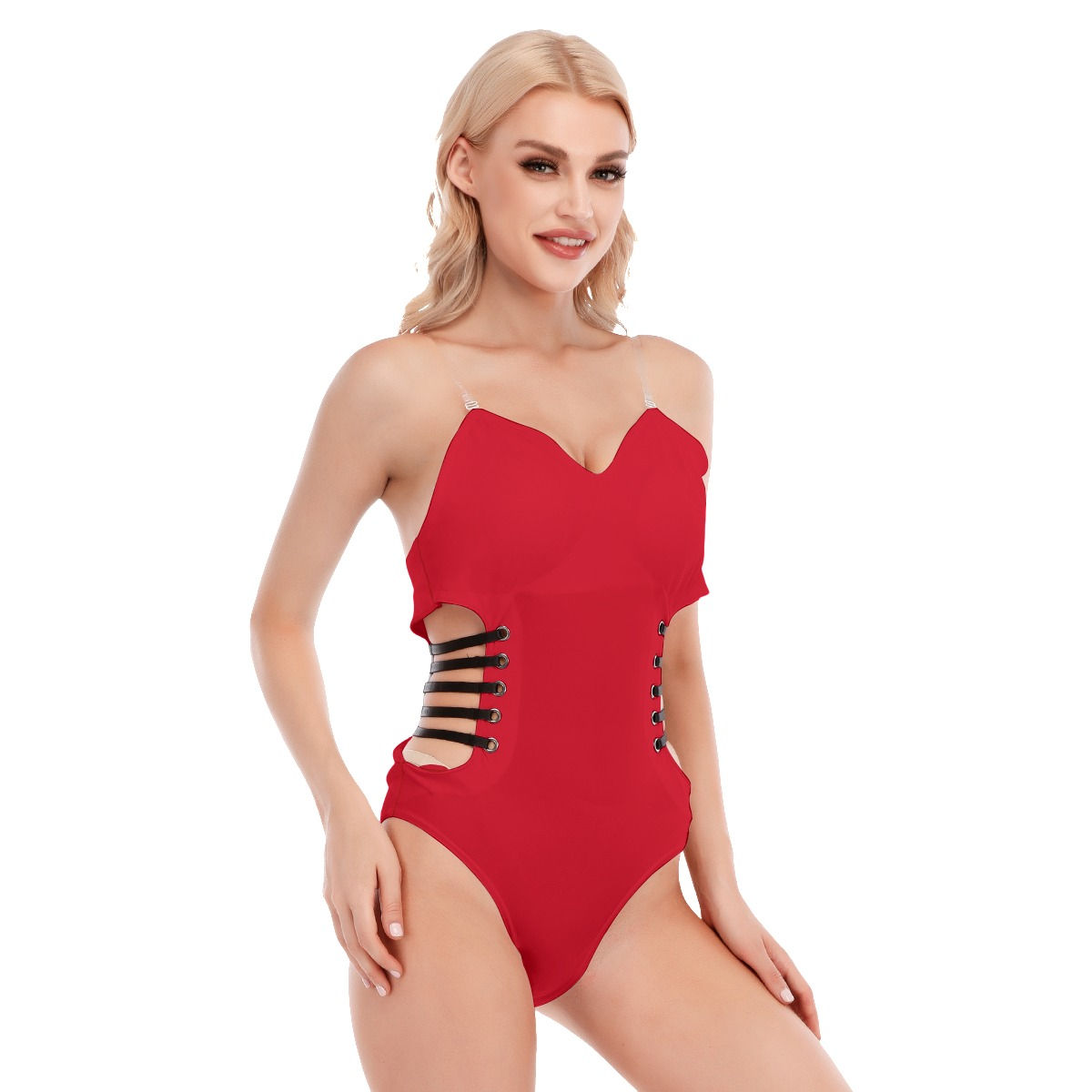 Women's Tube Top Bodysuit With Side Black Straps