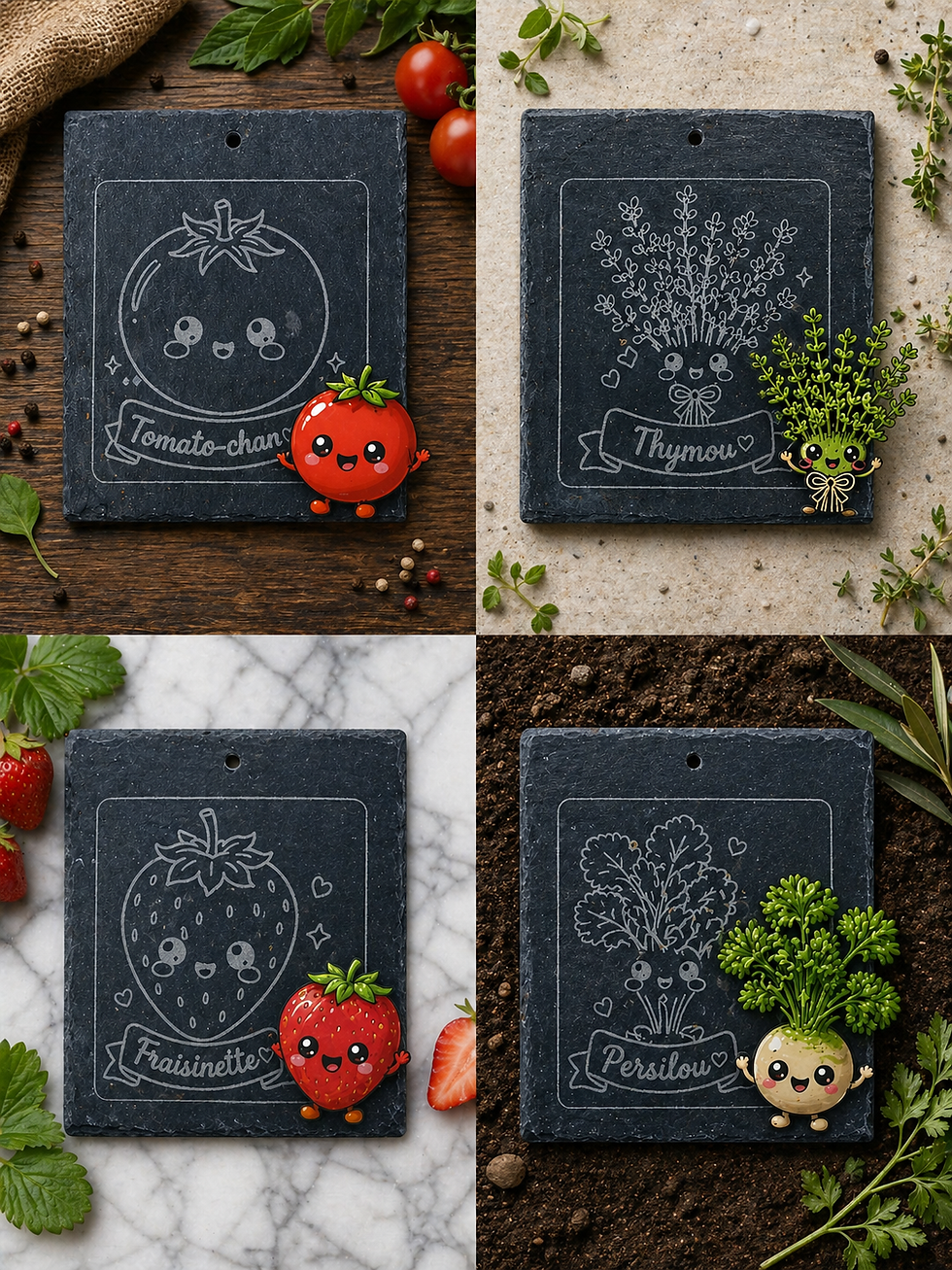 Thumbnail: Plaque en ardoise Potag'chou gravée au laser pour jardin potager – Les Gourmandises Parfumées