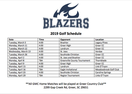 Boys Golf Schedule