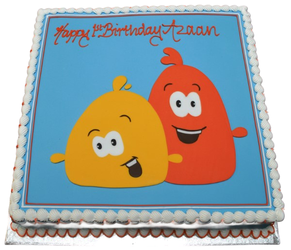 Bespoke yellow and orange character cake with detailed icing decorations in Solihull, West Midlands celebration.
