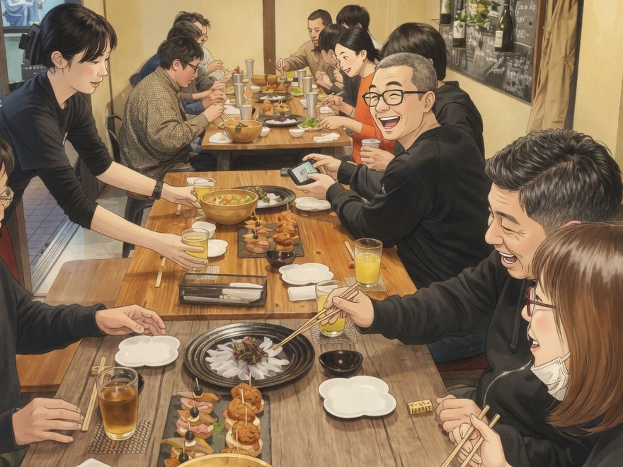賑わう店内に響き渡る、お客様の心からの笑い声。
それは料理人にとって、どんなスパイスよりも尊い最高の調味料です。美味しい料理と酒、そして大切な仲間との会話が溶け合う場所。サンセバスチャンのバルで見たような、食を通じて人が繋がる幸福な情熱が、今夜もこの場所を温かく彩ります。