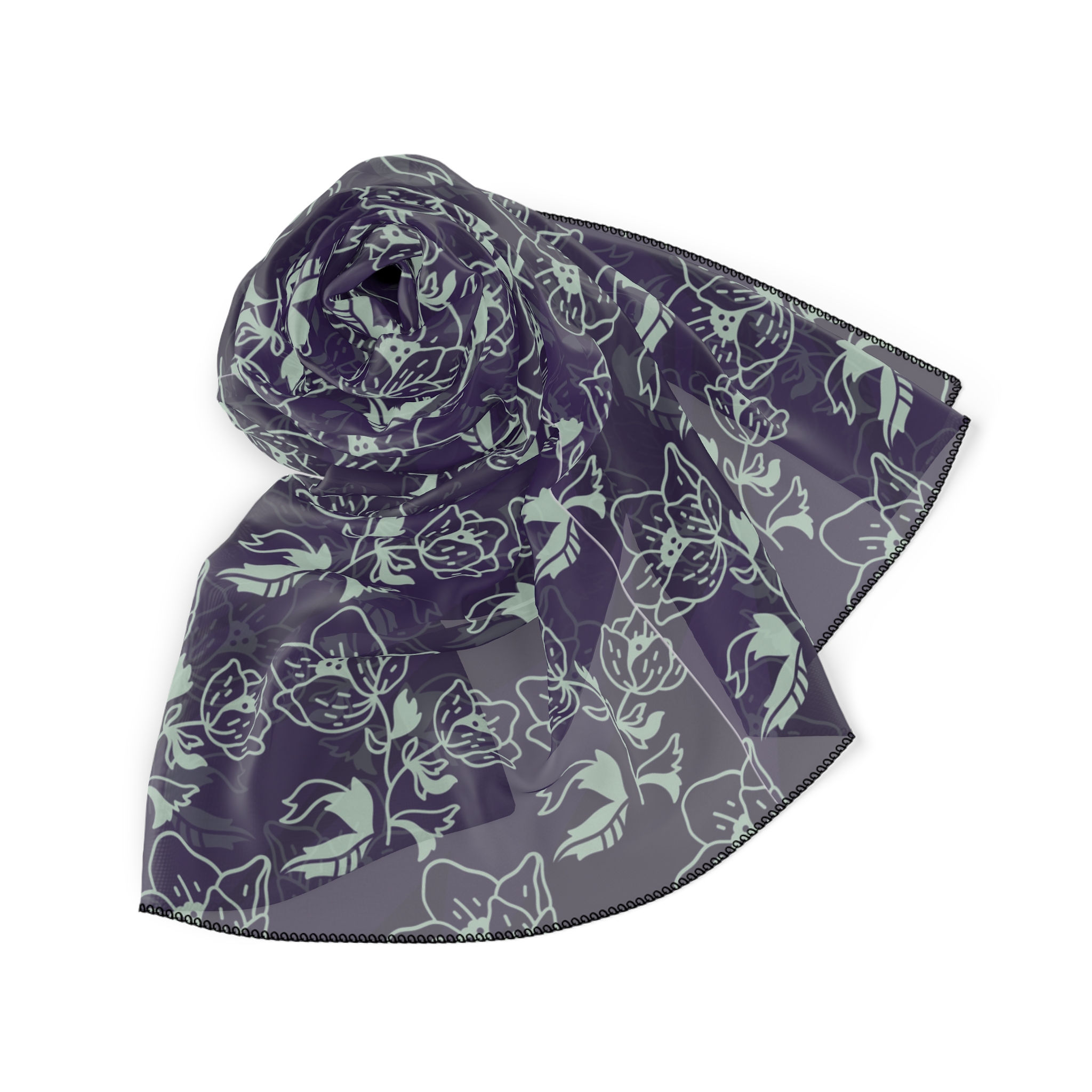 Green Lotus | Dark Purple Fashion Scarf / Shawl | 25x25 | 50x50