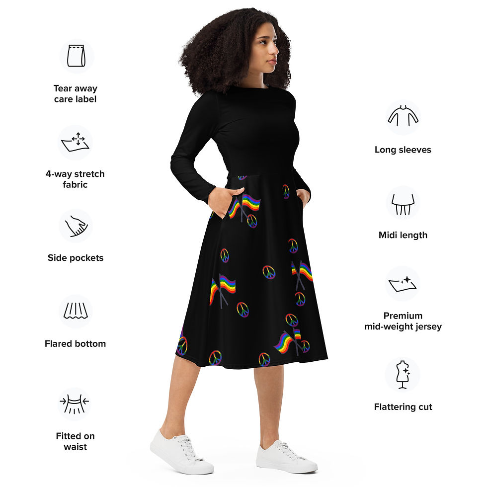 Thumbnail: Pride Flag / Peace Signs | Long-sleeve midi dress