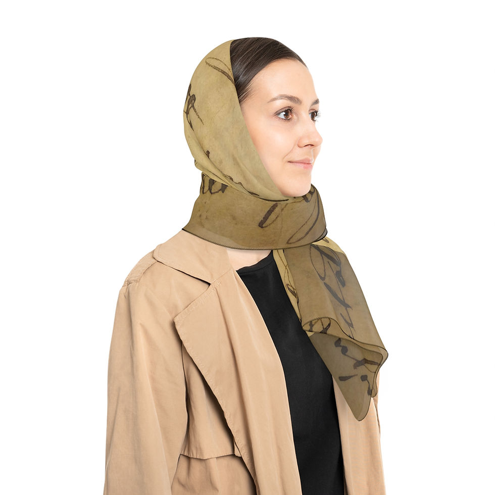 Thumbnail: Antiquated Writing Scarf | Poly Voile Fabric | 25x25 | 50x50 