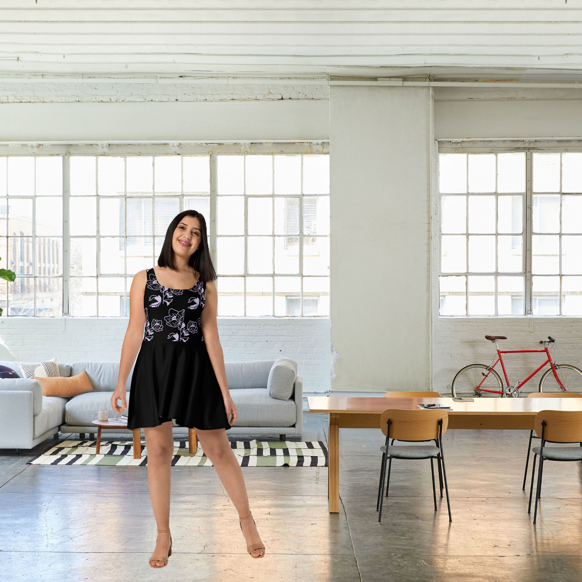 Black-Purple Lotus Flower Dress