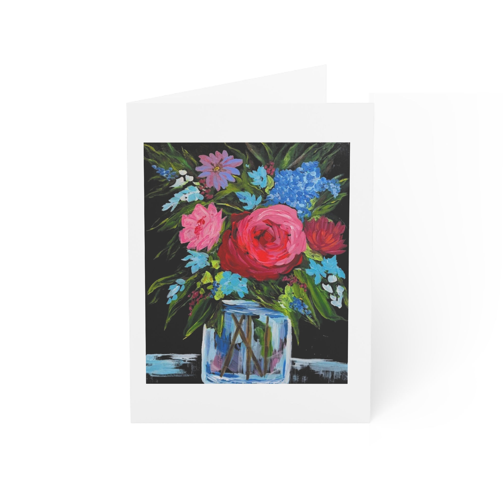 Floral Bouquet GREETING CARD Roses & Wildflowers (Set of 1/10/30/50)