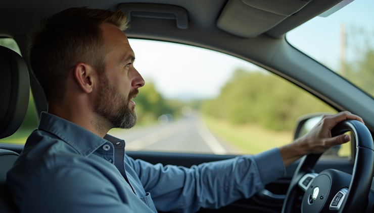 Seitliche Nahaufnahme eines Fahrlehrers, der einem Fahrschüler Anweisungen gibt