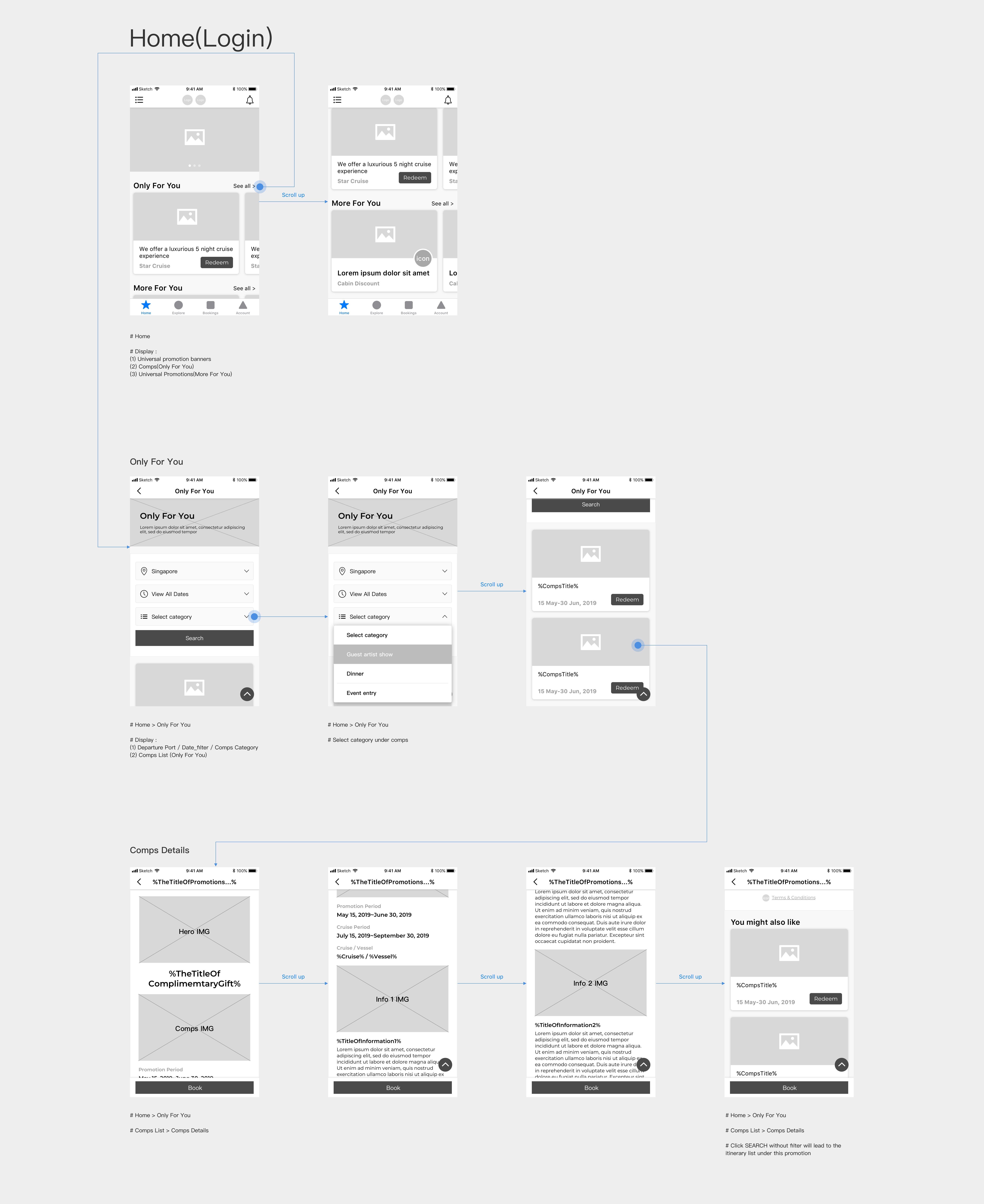 Homepage wireframe — Desktop, logged-in member state