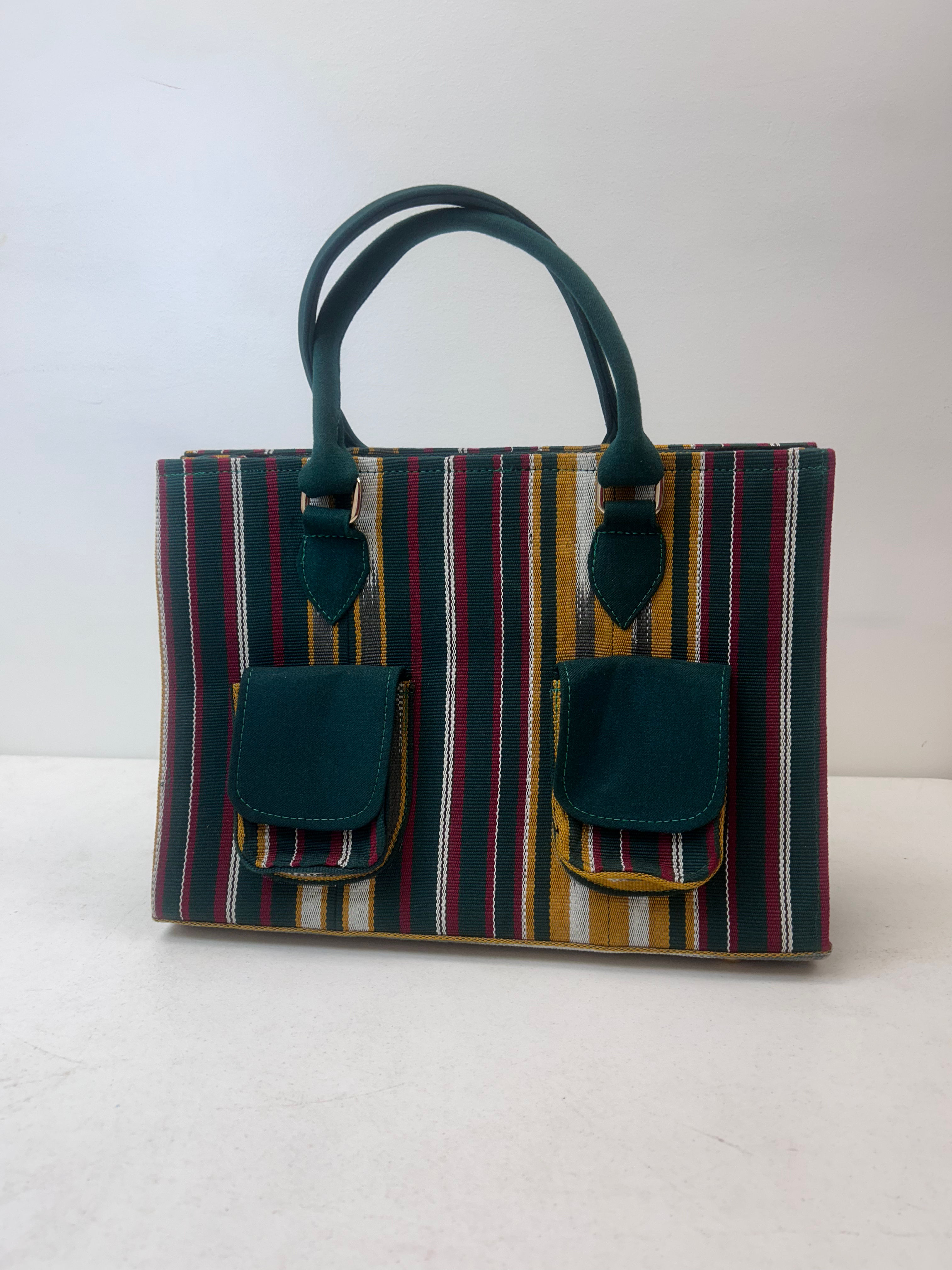Ìsàlè Èkó Aṣọ òkè Green Stripe Travel Bag