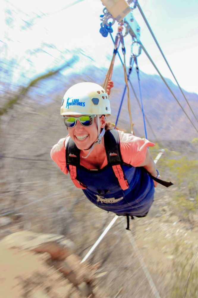 A person zip lining