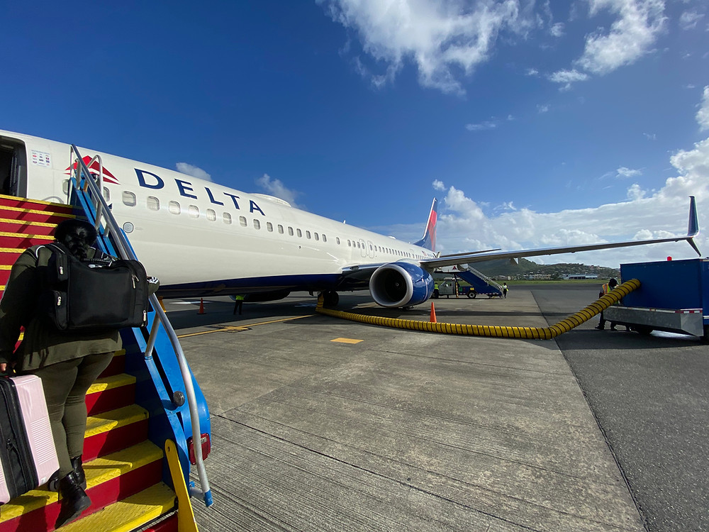 Boarding plane in St Lucia