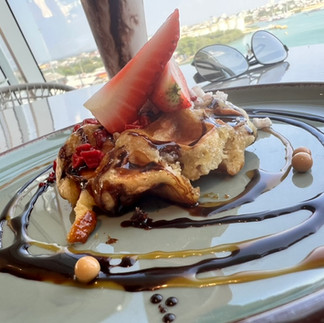 Fresh made waffle with strawberries