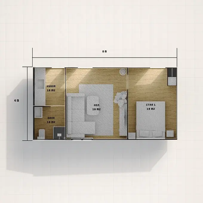 Prefabricated eco house model Kremena – 32 m², 1 bedrooms, 1 floor(s), Metal frame structure.4