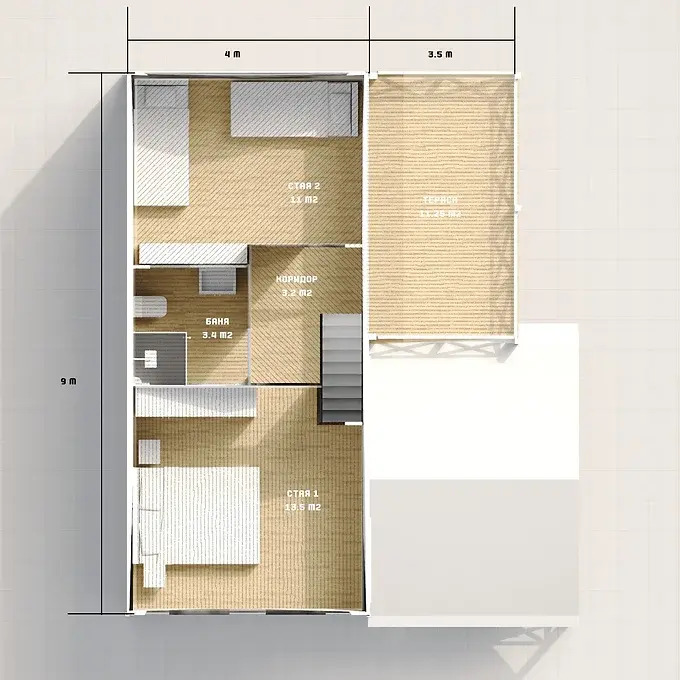 Prefabricated eco house model Maria  – 110 m², 2 to 3 bedrooms, 2 floor(s), Metal frame structure.2