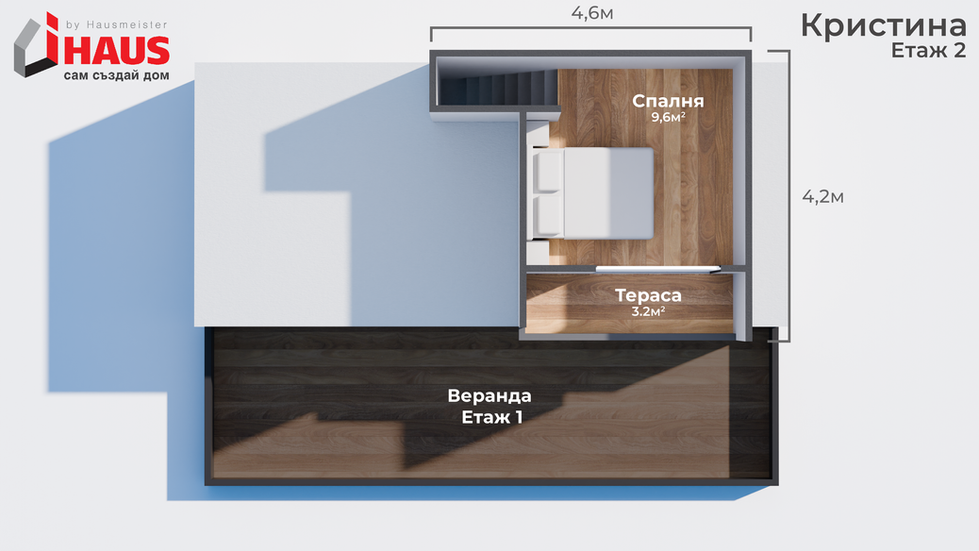 Prefabricated eco house model Kristina – 54 m², 2 bedrooms, 2 floor(s), Metal frame structure.