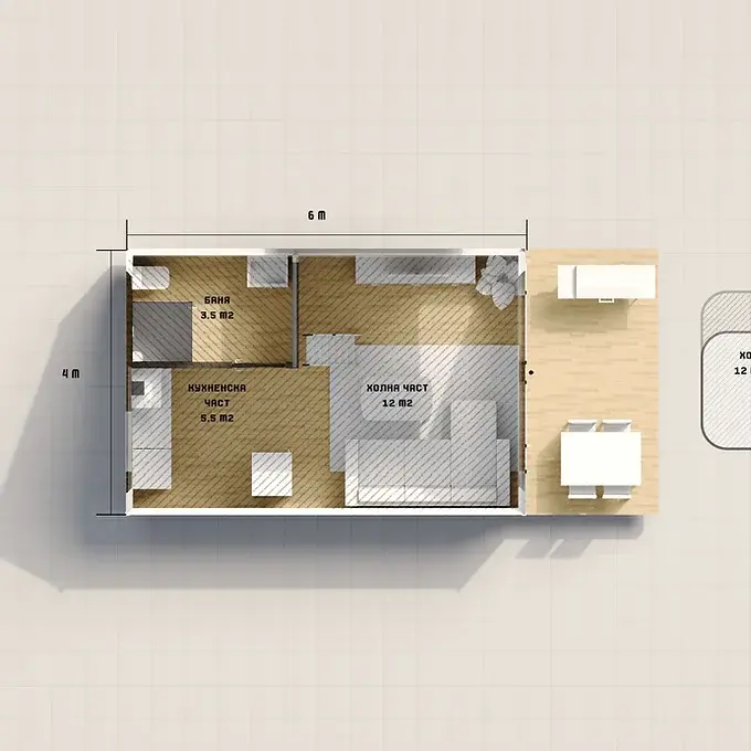 Prefabricated eco house model Neli – 30 m², 1 bedrooms, 2 floor(s), Metal frame structure.4