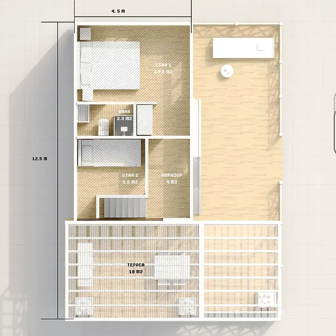 Prefabricated eco house model Kosara  – 92 m², 2 to 3 bedrooms, 2 floor(s), Metal frame structure.5