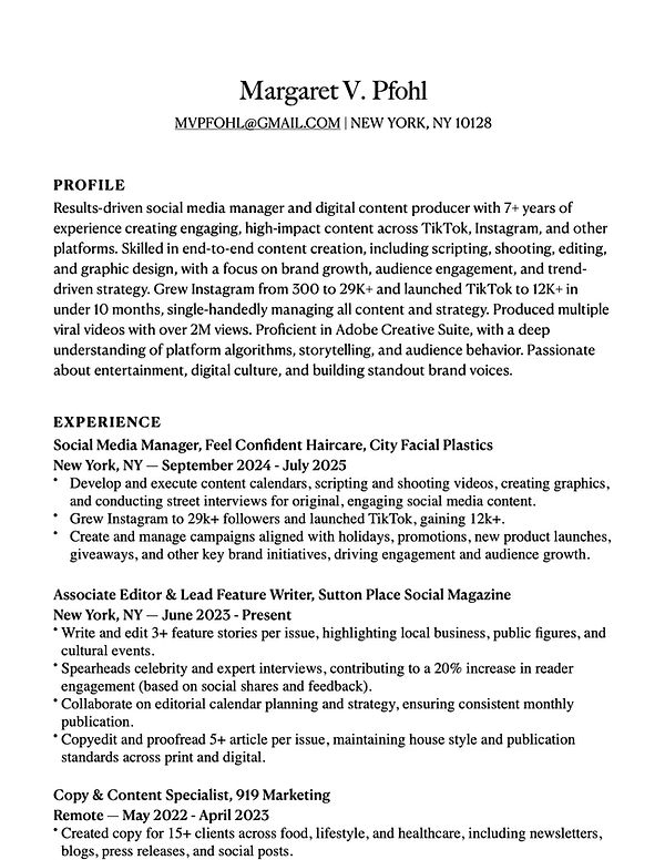 ‎Margaret Pfohl Resume Socials 2025 PHOT