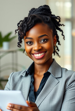 Black accountant with an african black hair offering a tax client a service. her hair must