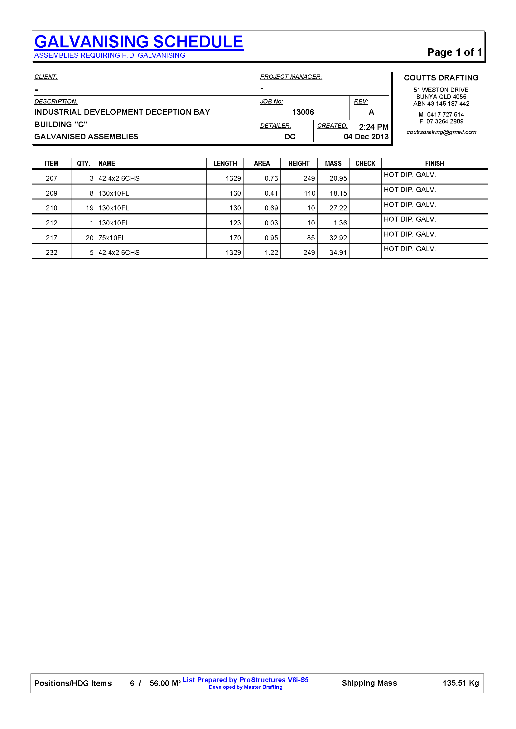 HDG Assembly List - Coutts Drafting