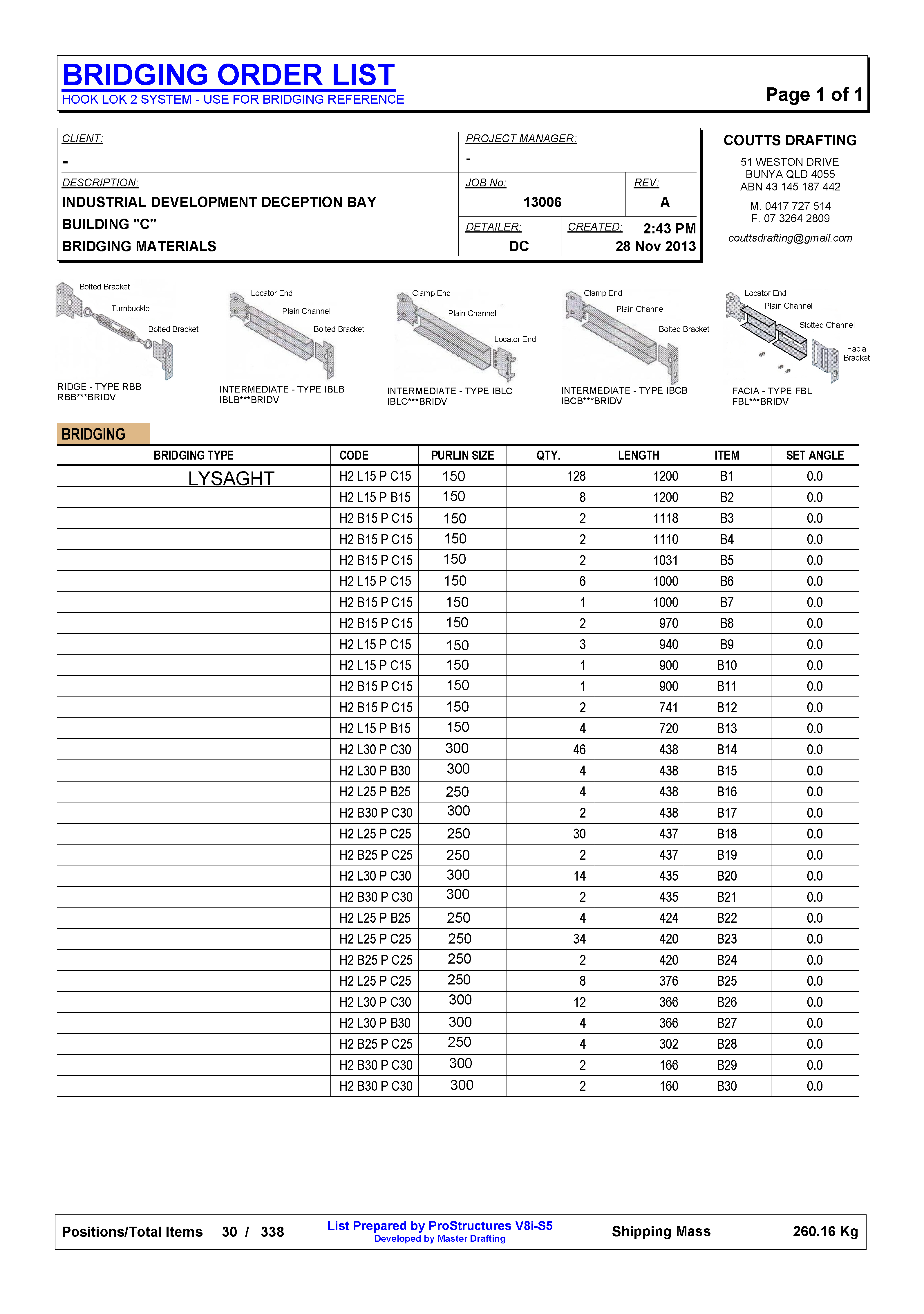 Bridging List - Coutts Drafting
