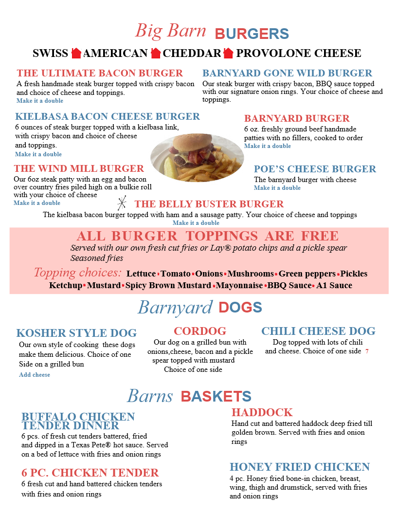 MENU The Bacon Barn Diner