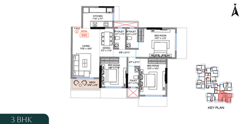 H.Rishabraj Ceramont 3 BHK 985 Floor Plan