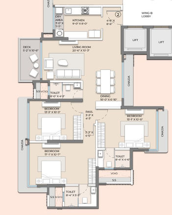 Arkade Evoke 3 BHK 1141 Carpet Floor Plan