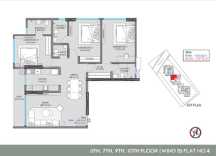 Trinity Towers 3 BHK 1160 Carpet Floor Plan B Wing