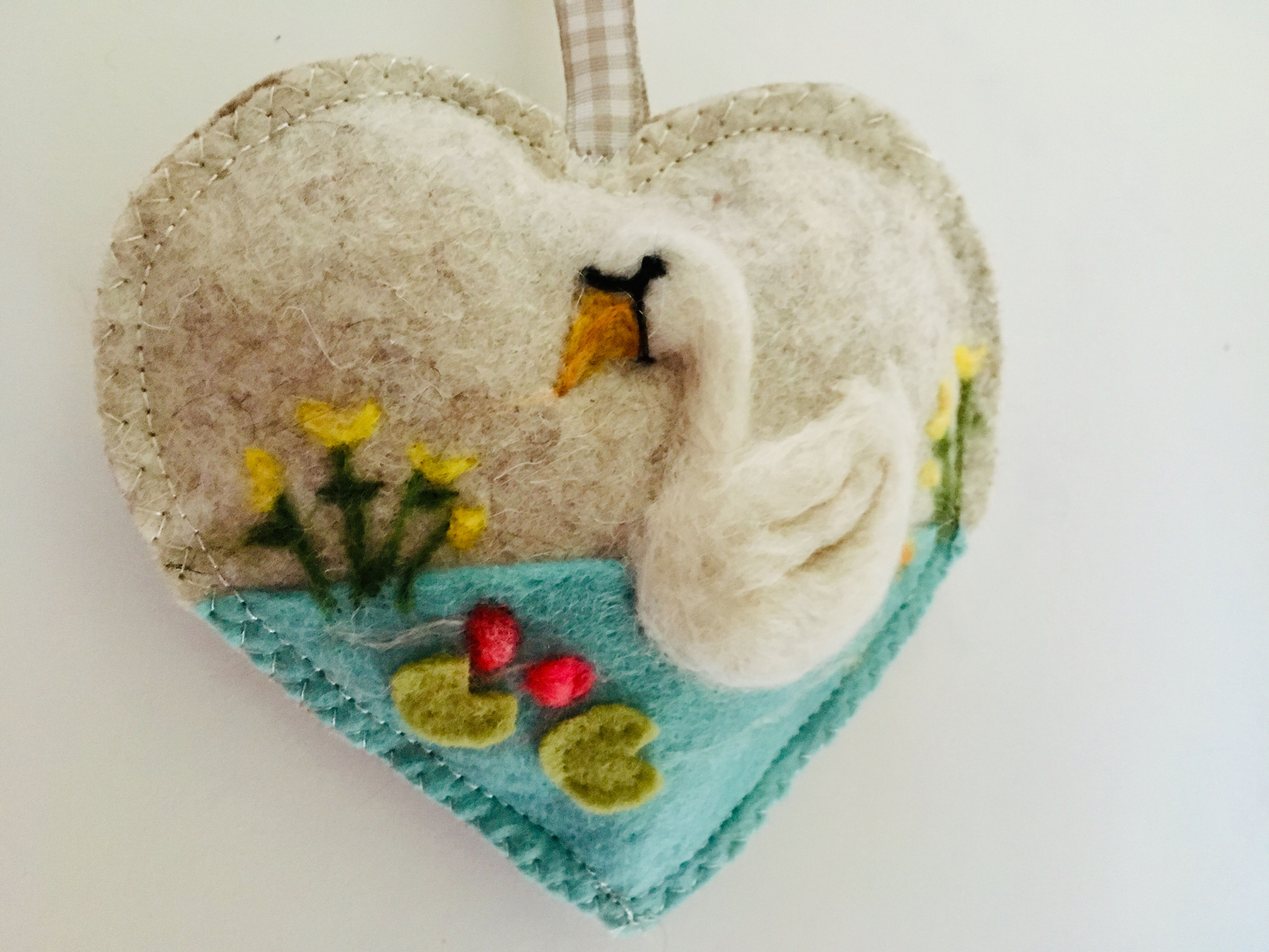 Swan on a lake with King cups ~ personalised gift heart, personalized gift