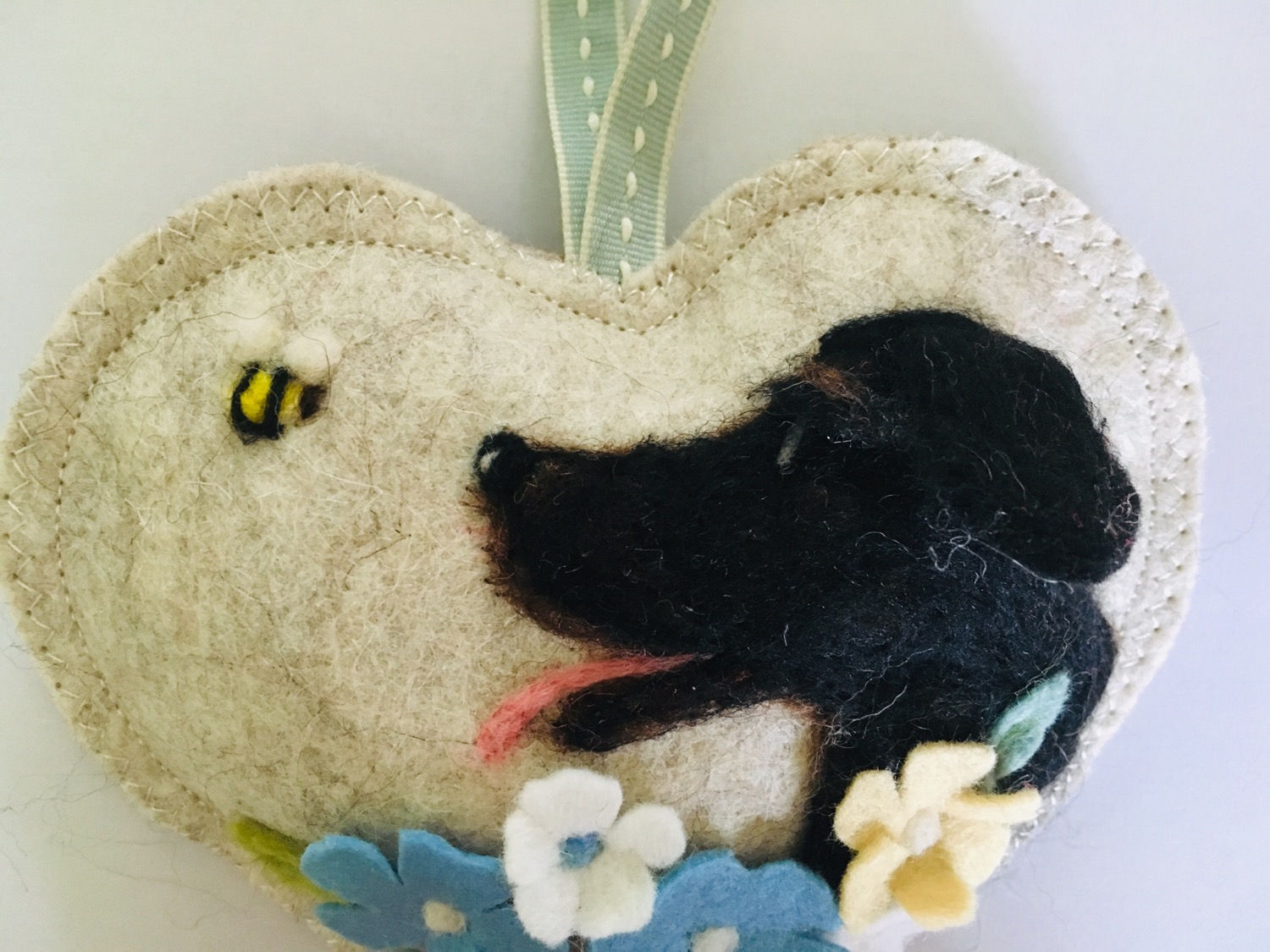 Dog with Cornflowers  ~ personalised gift heart, personalized gift