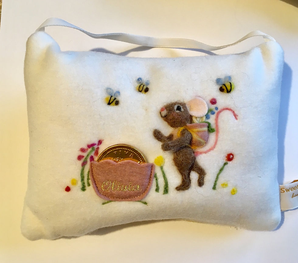 Tooth Fairy Pillow Mouse with flowers talking to the bees