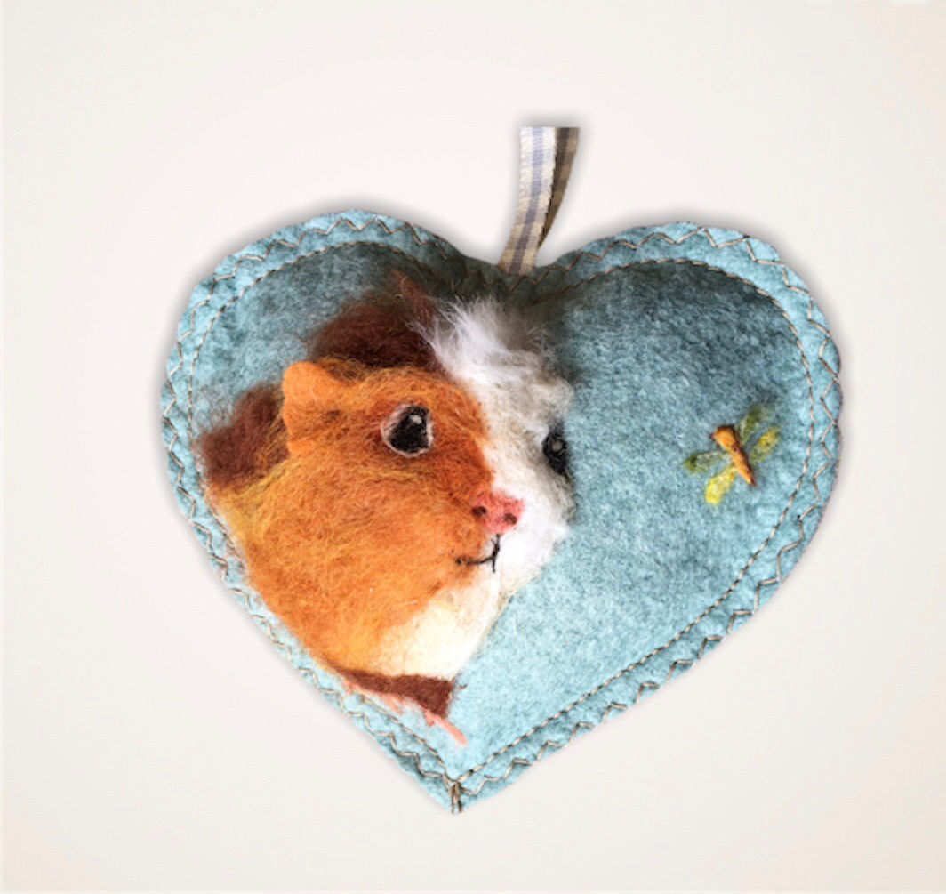 Guinea pig pet portrait felted sculpture
