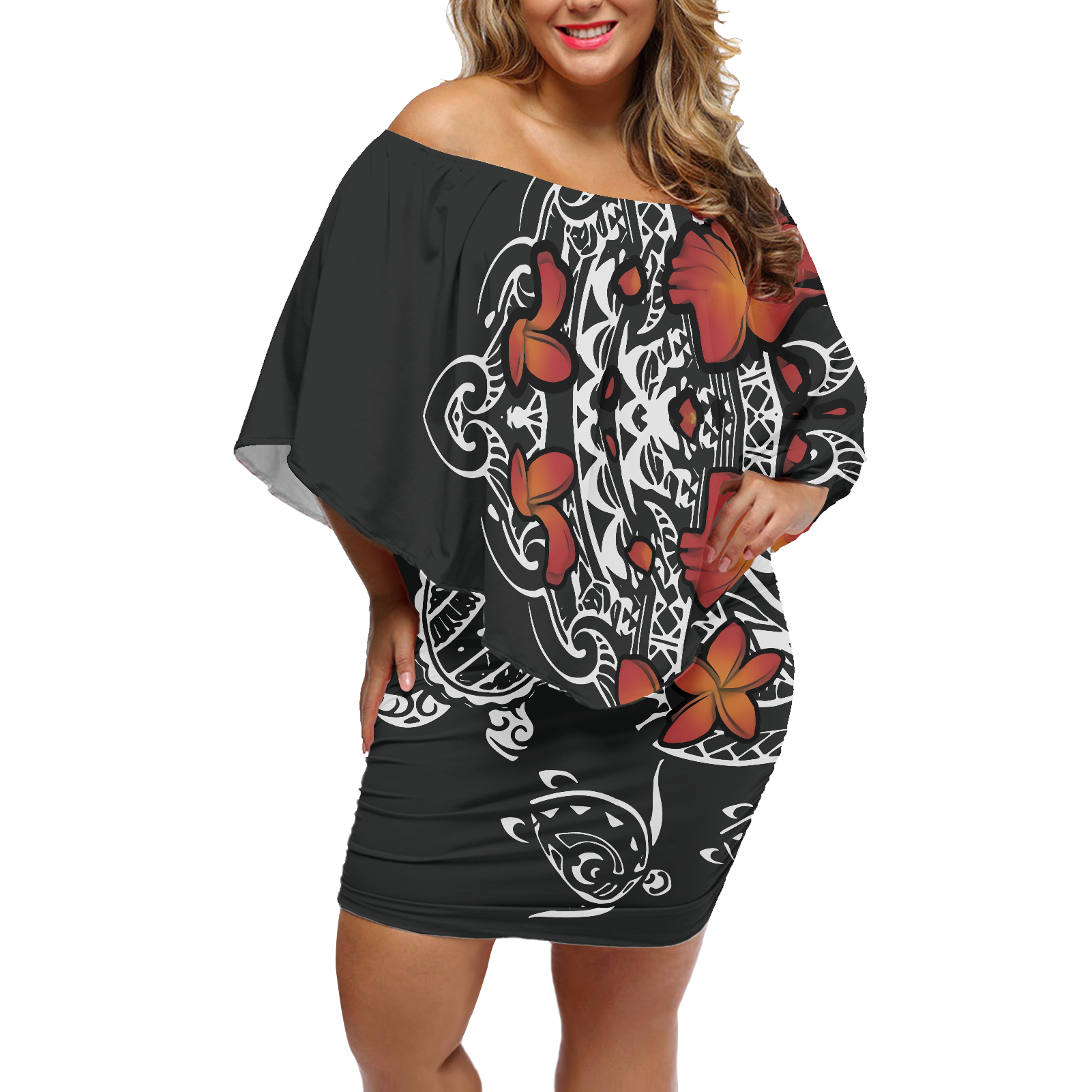 Polynesian Dress | Off the shoulder Dress | Printed Dress | Hawaiian Dress