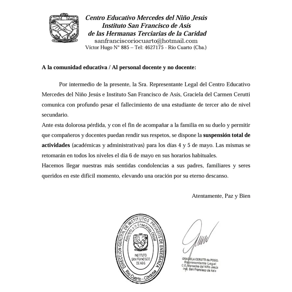 La alumna que se descompensó en la escuela habría sufrido un ACV hemorrágico