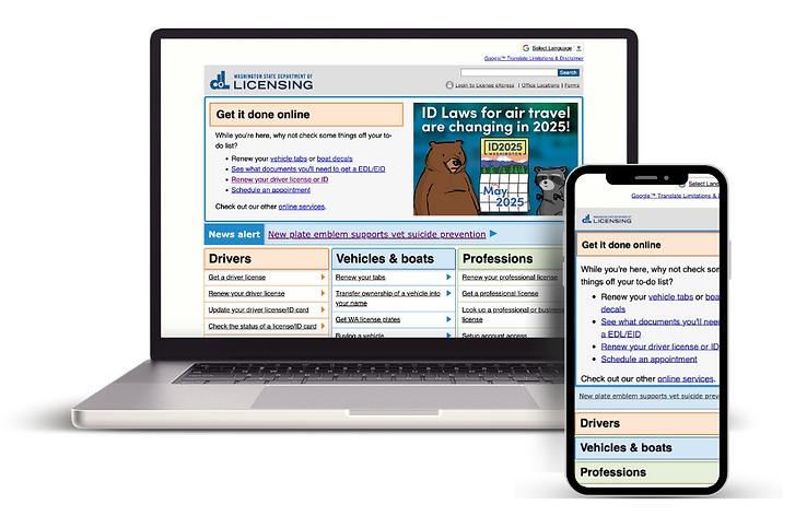 Mockup of the old Washington Department of Licensing website