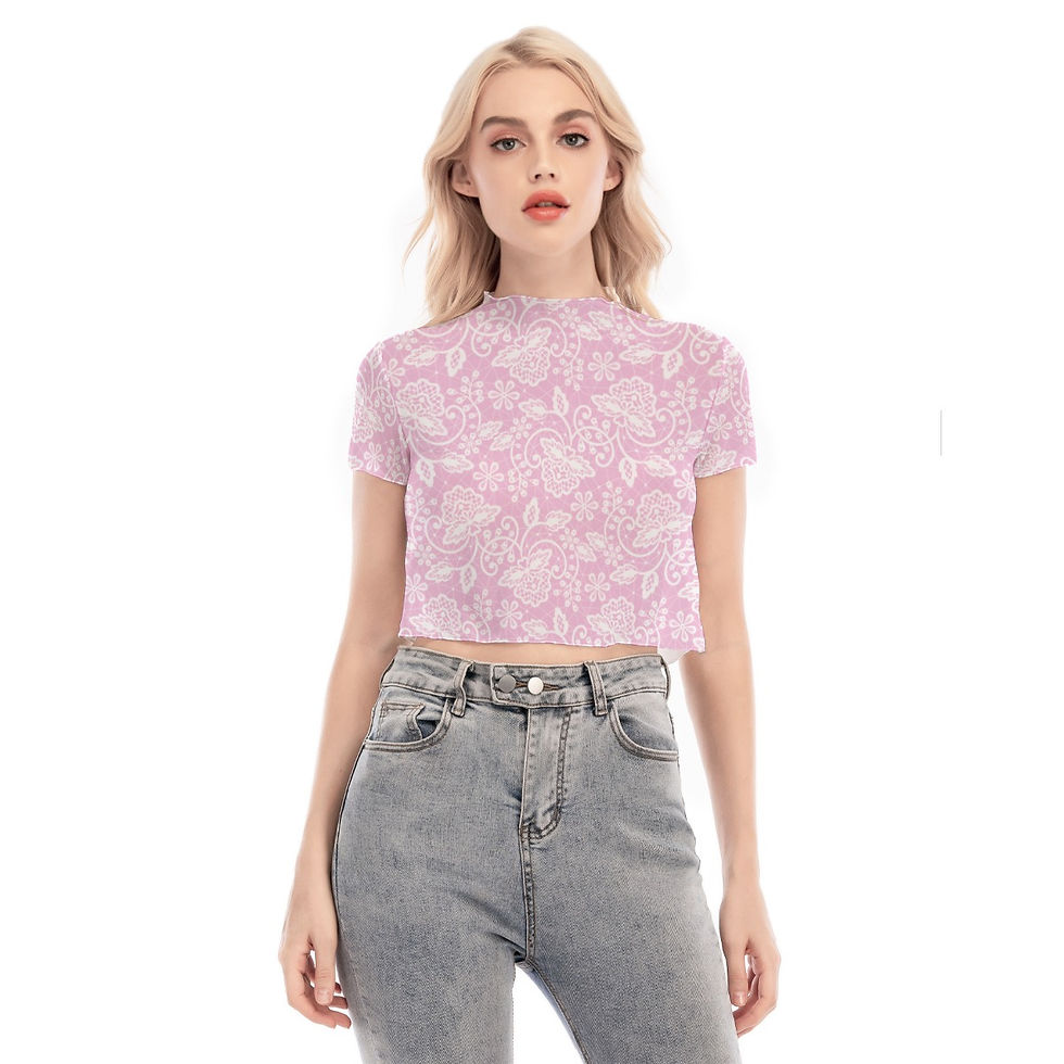 Thumbnail: All-Over Print Women's Short Sleeves Mesh Crop Top