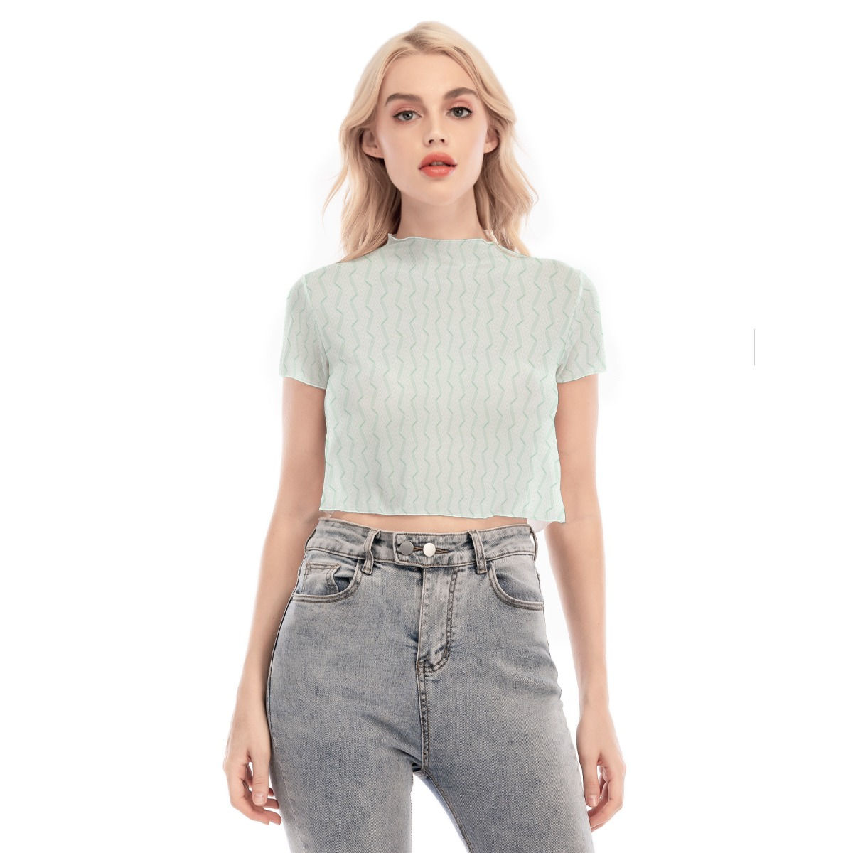 All-Over Print Women's Short Sleeves Mesh Crop Top