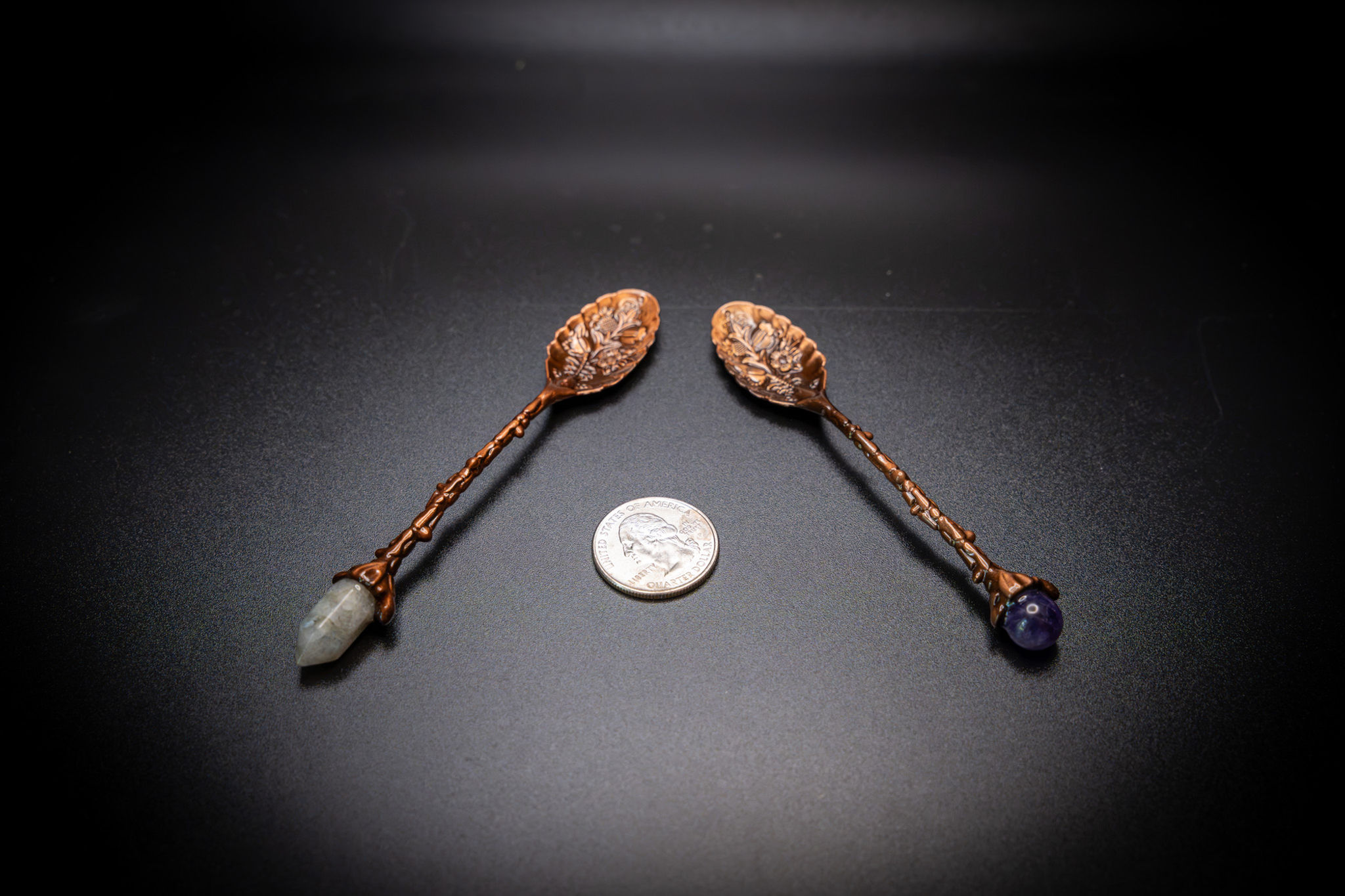 Crystal Tipped Ritual Spoon Altar Tool for Spell Work and Sacred Offerings.