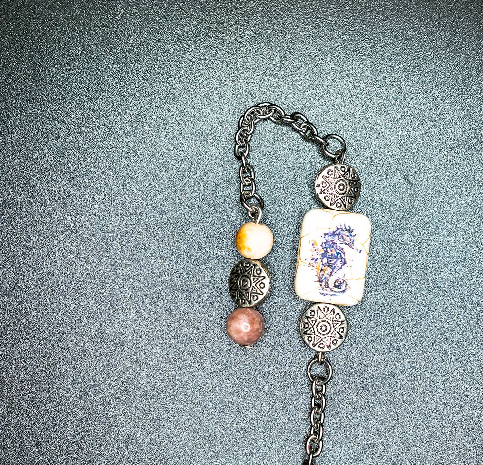 Thumbnail: Peach Moonstone and Sunstone Pendulum with Seahorse Guide