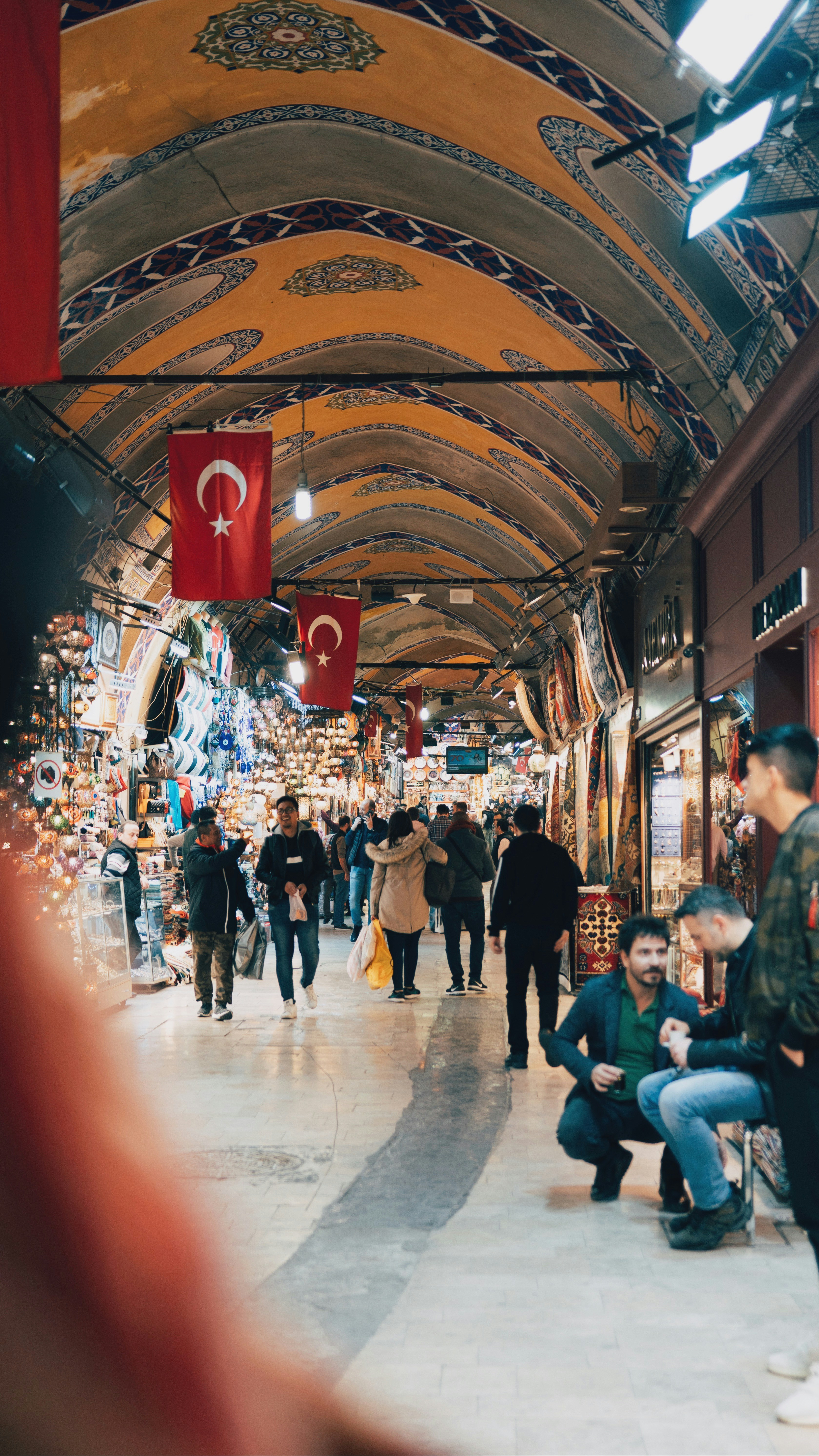 Turkish market with tourists 