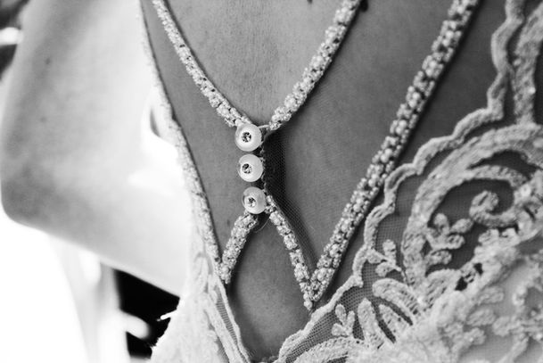 black and white wedding dress back