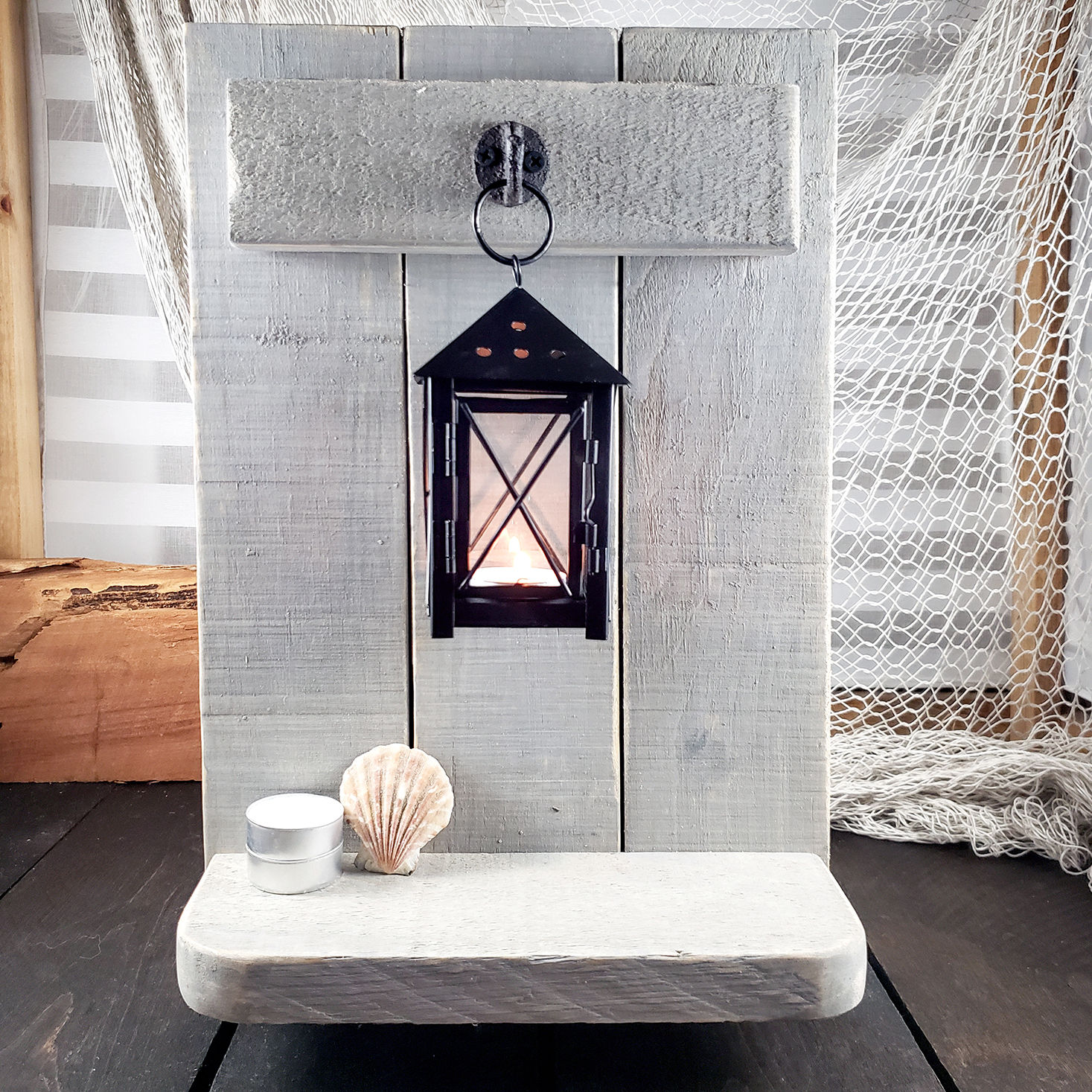 Sailor's Lantern ~ Wood Shelf (Barn Grey)