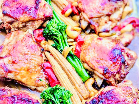 Lemon grass, Peanut butter, soy, honey chickenI