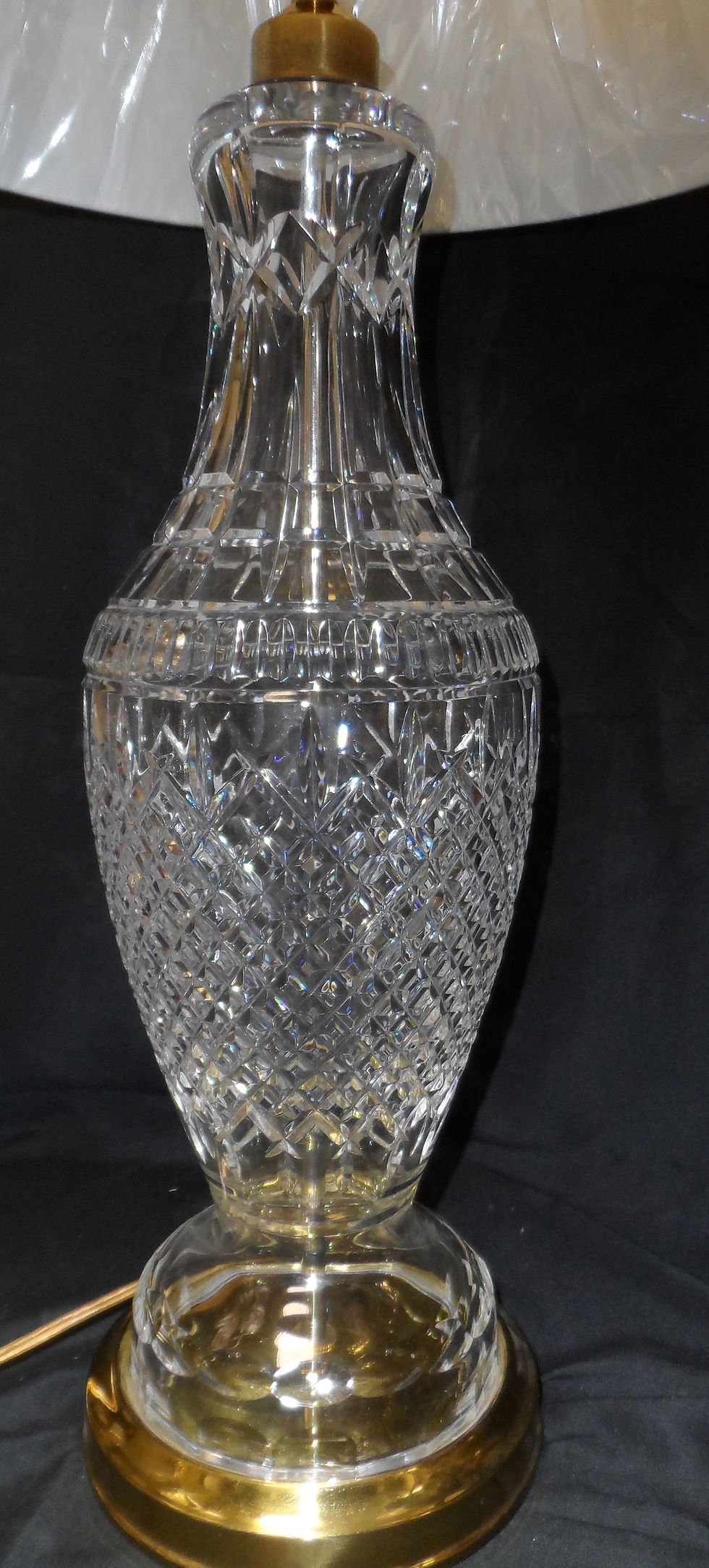 Thumbnail: Pair of vintage Waterford Tramore cut crystal table lamps with brass hardware