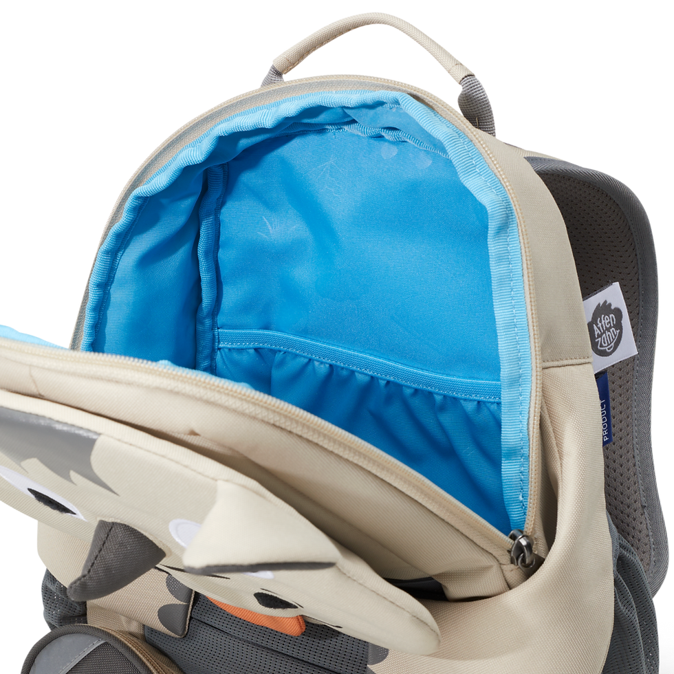 Miniaturbild: grauer Rucksack für Kinder großer Freund Nashorn Ansicht offen